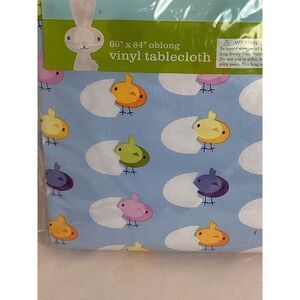 NEW 60" X 84" Oblong Vinyl Tablecloth Blue With Multiple Baby Cracked Chickens